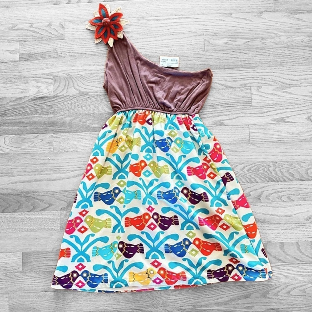NWT $112 Vintage Y2K Judith Marc Dress Junior M One Shoulder Flower Birds Boho